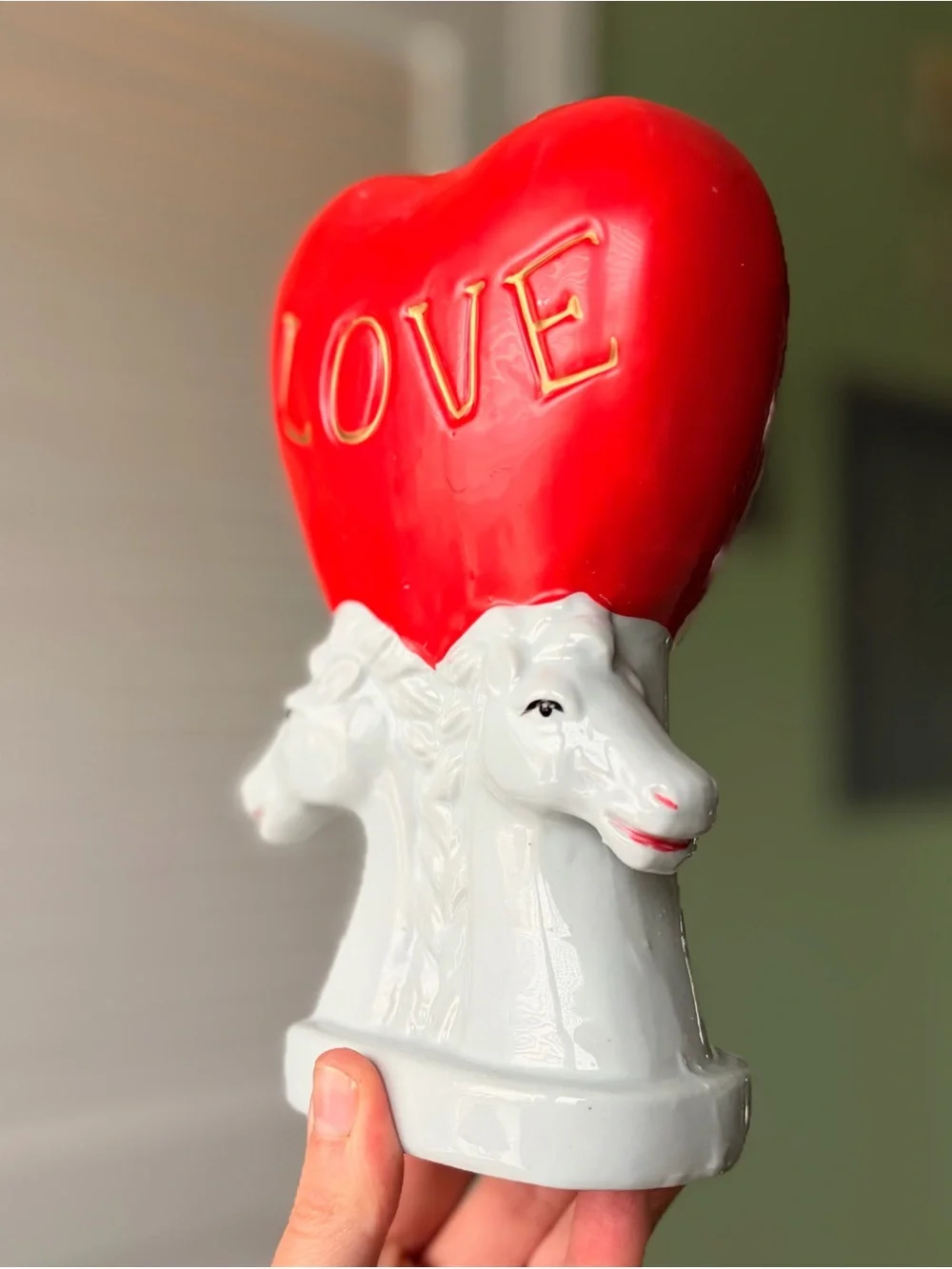 White & Red 'Love' Heart Horse Sculpture - Decorative Home Art Vase